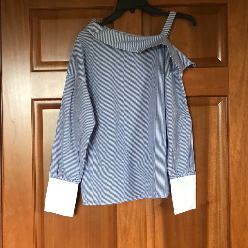 SHEIN Asymmetrical Blue and White Blouse